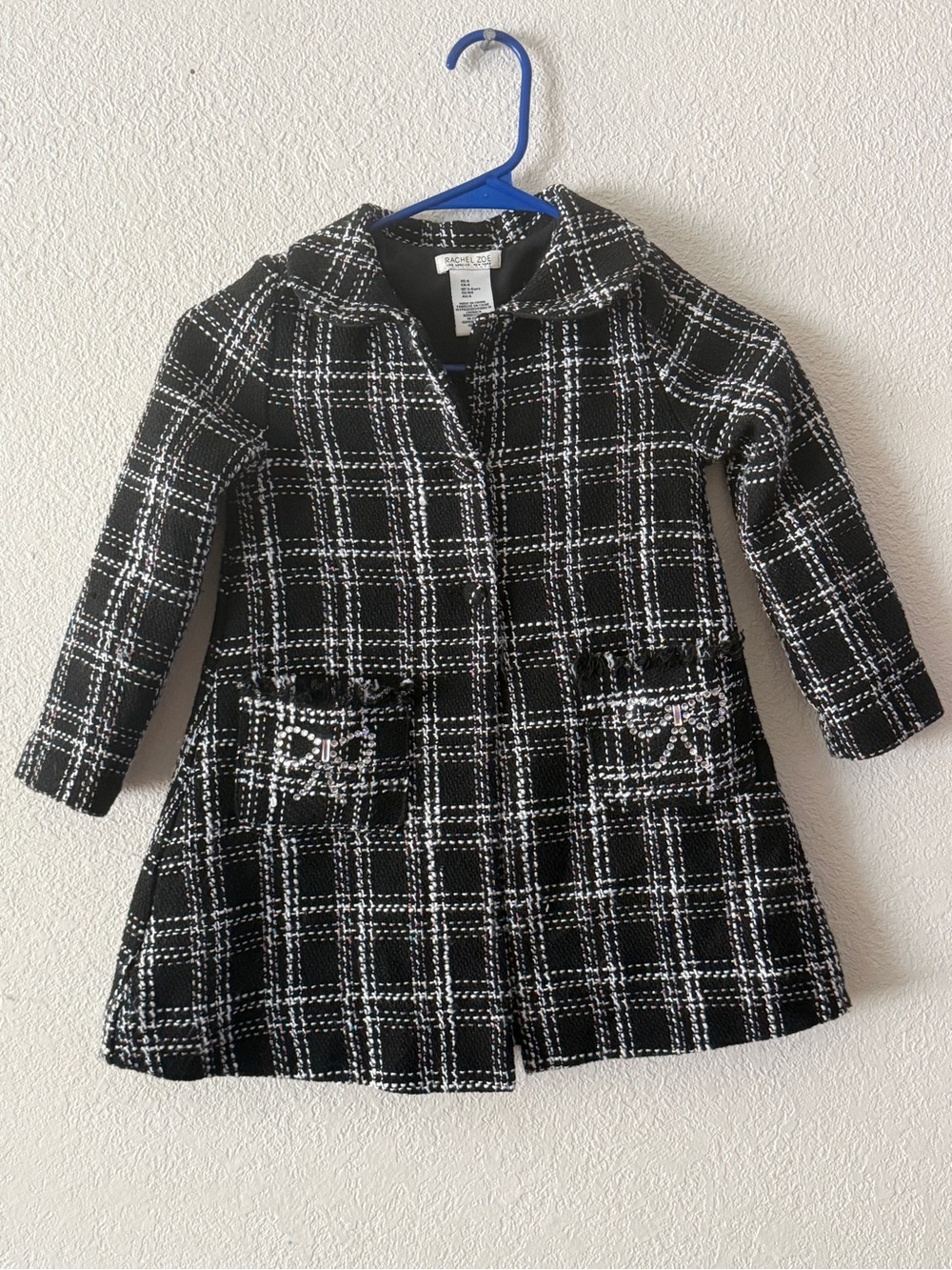 Rachel Zoe Girls' Black & White Plaid Pea Coat size 4T